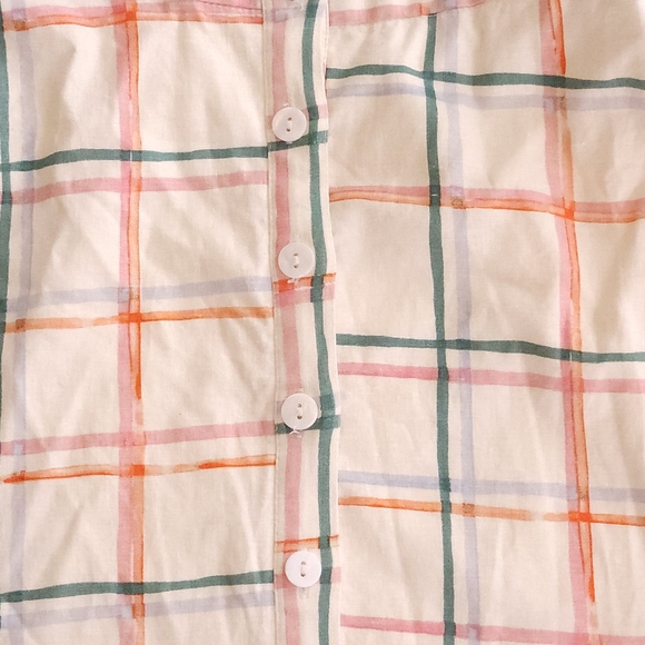 WAYF Summer Plaid Linen-Blend Checkered Button-Down Dress  S - Picture 7 of 10